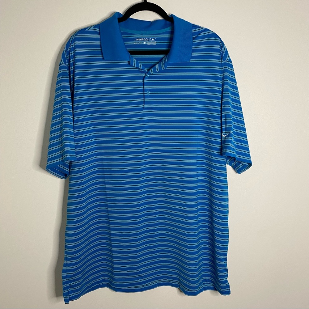Nike Golf Dri-Fit Men's Size XL Blue Horizontal Stripes Athletic Polo Shirt